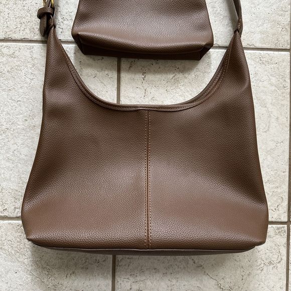 Women's Brown Tote Purse Handbag Faux Leather w/ Makeup Cosmetics Bag - Picture 2 of 16